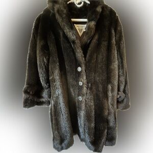 Faux fur coat, chocolate brown, XS